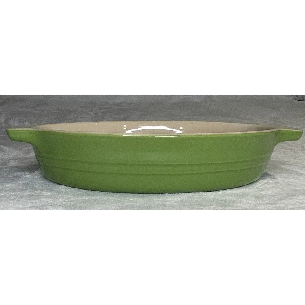 Le Creuset Green Stoneware Handled Oval Baking Dish Au Gratin Casserole 9X7